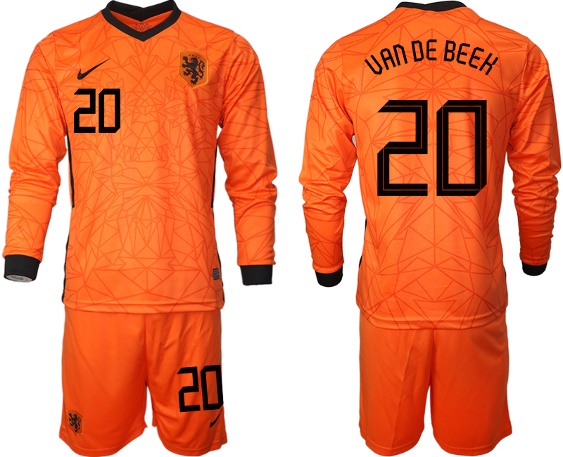 Men 2021 European Cup Netherlands home long sleeve #20 soccer jerseys